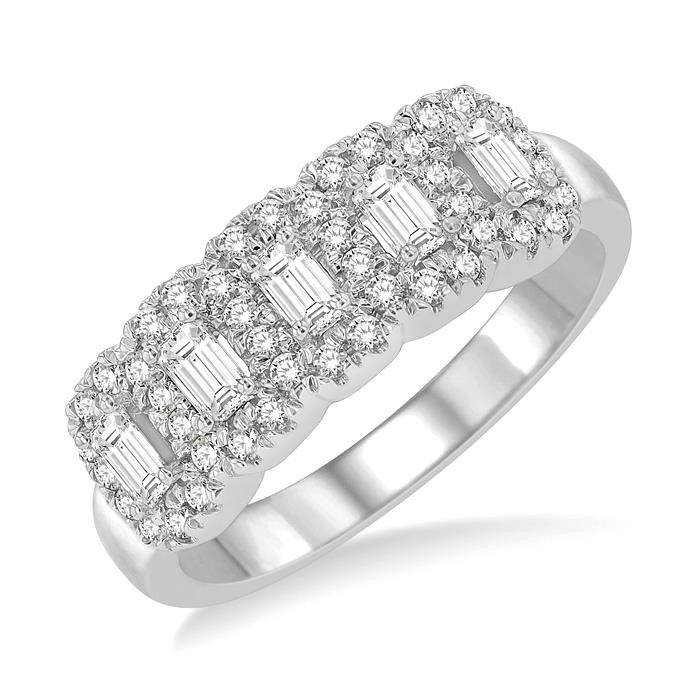 Emerald Shape 5 Stone Halo Half Eternity Diamond Wedding Band 315E1DHFHWG