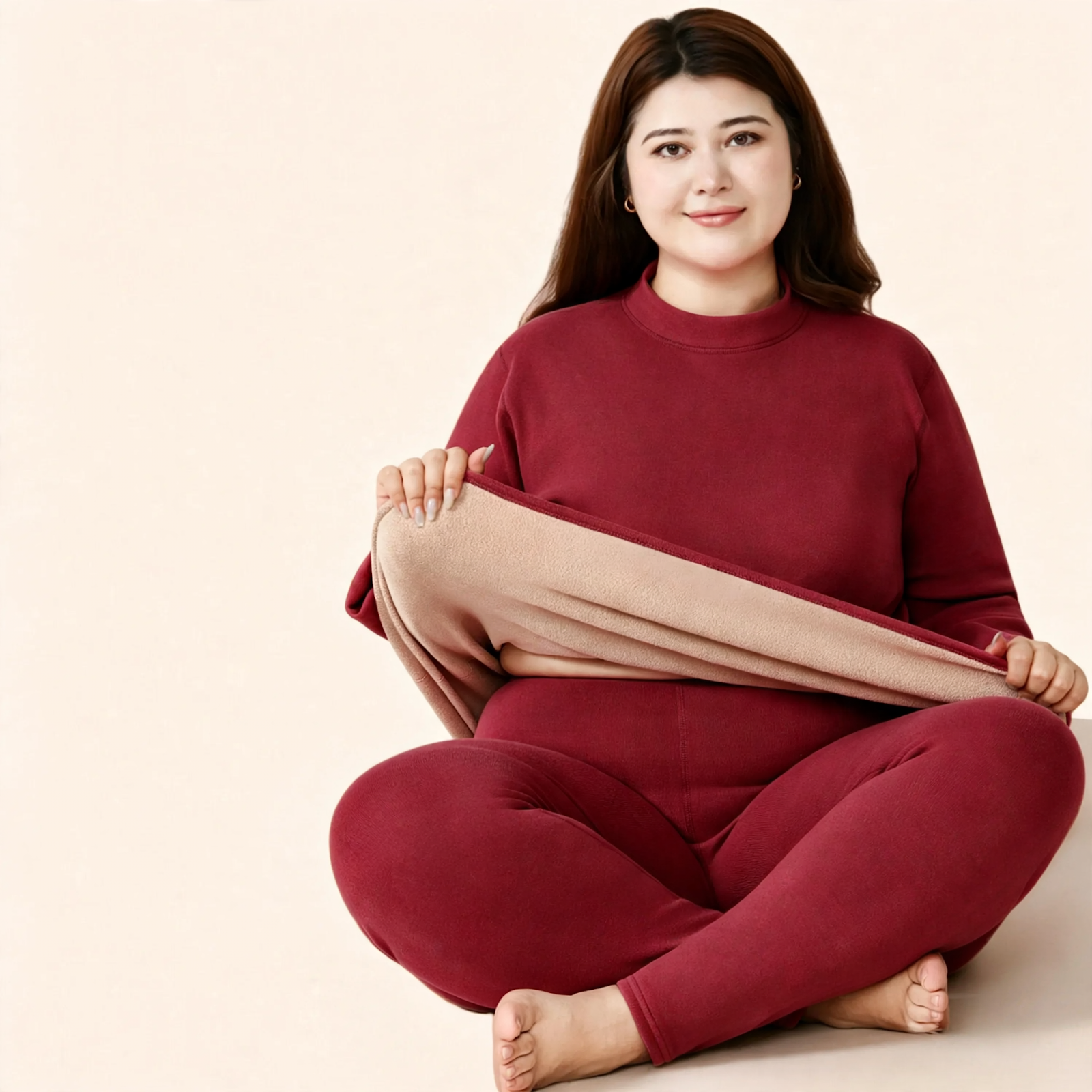 Thermal underwear set with lamb fleece, large sizes