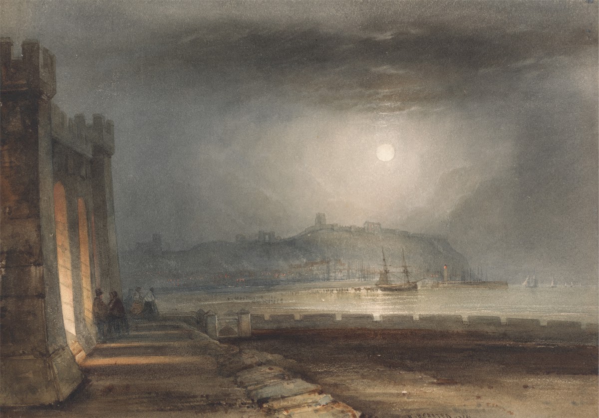 Scarborough Harbour Yorkshire  Moonlight 1850