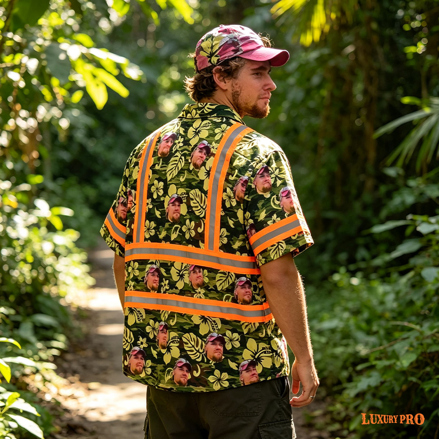 Regular Collar Shirt with Orange Reflective Strips