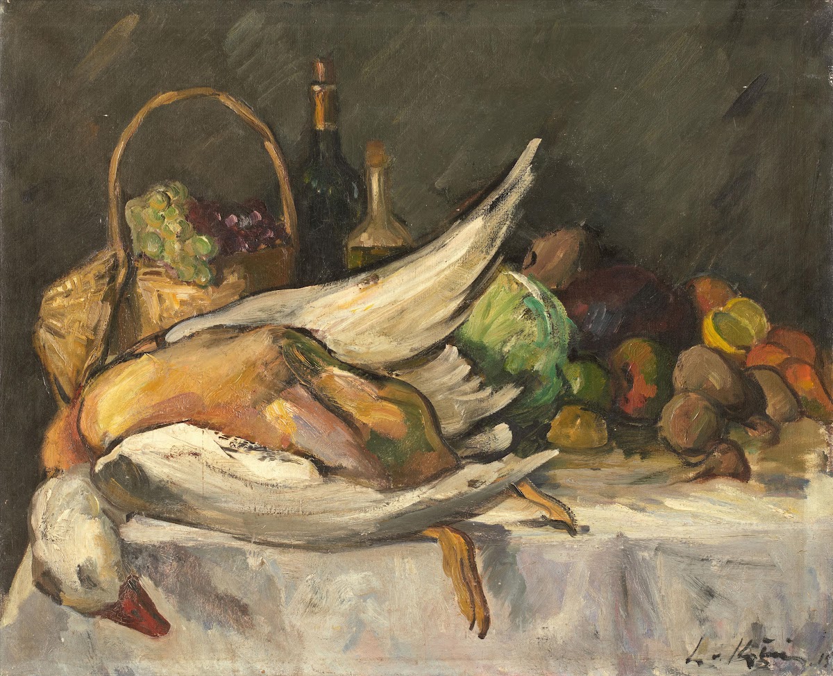 Stillleben mit Früchten Ente und Fasan 1915
