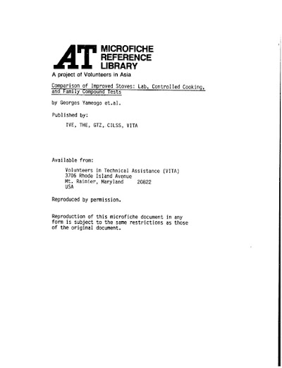 Comparison Of Improved Stoves Lab Controlled Tests 1983