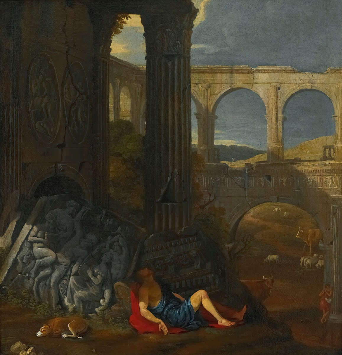 An Architectural Capriccio With Ancient Ruins A Triumphal Arch And A Haut Relief