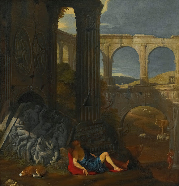 An Architectural Capriccio With Ancient Ruins A Triumphal Arch And A Haut Relief