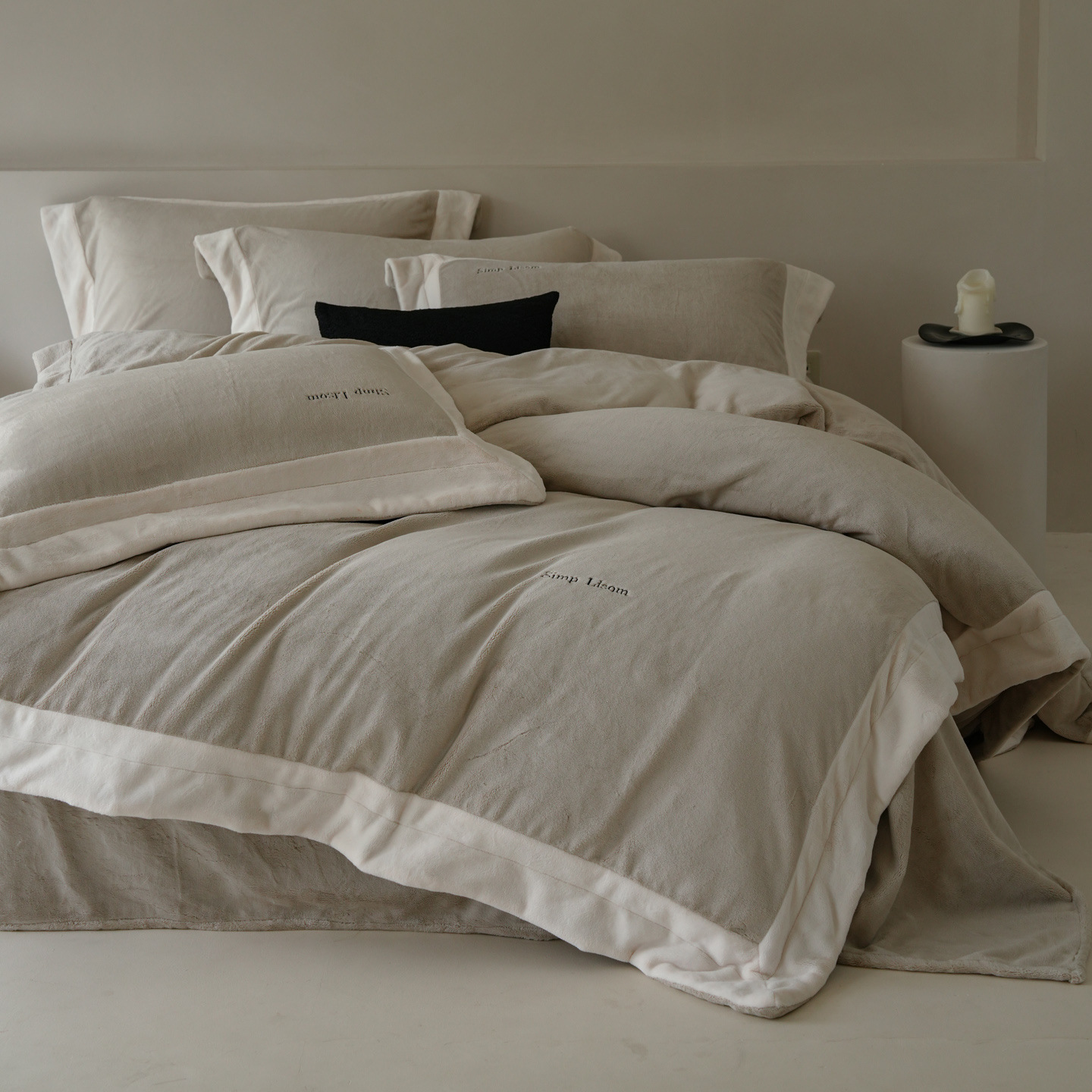Milk fiber bedding set, fleece, winter, solid color