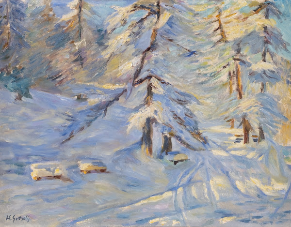 Winter forest in sunlight
