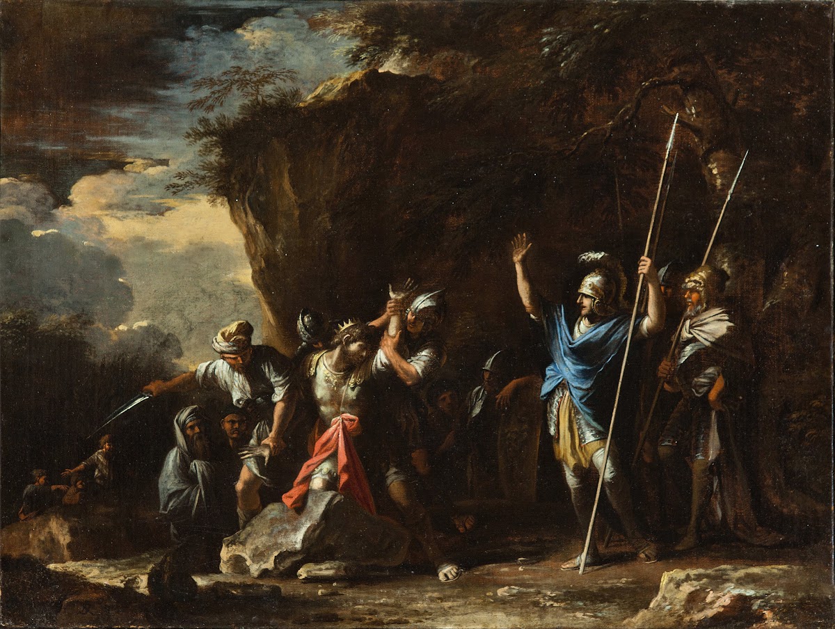 Scene from Greek history The deaf mute son of King Croesus prevents the Persians