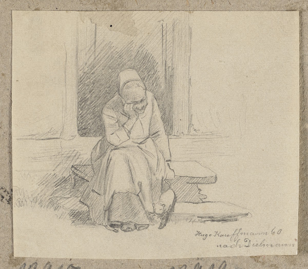 Alte Frau auf der Haustreppe 1860