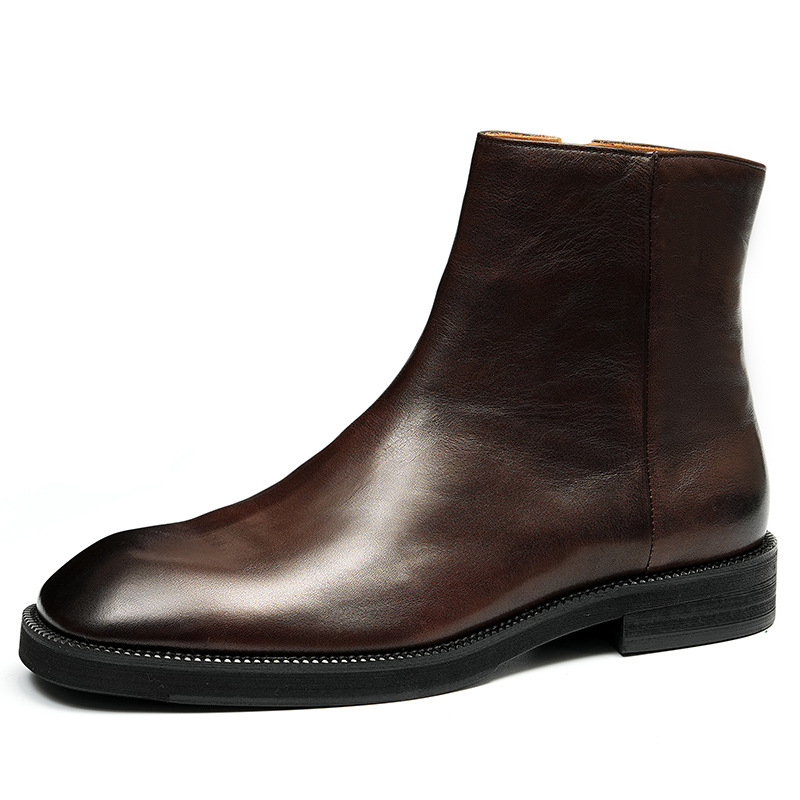 Herren-Chelsea-Stiefel, Rindsleder, rutschfeste Gummisohle