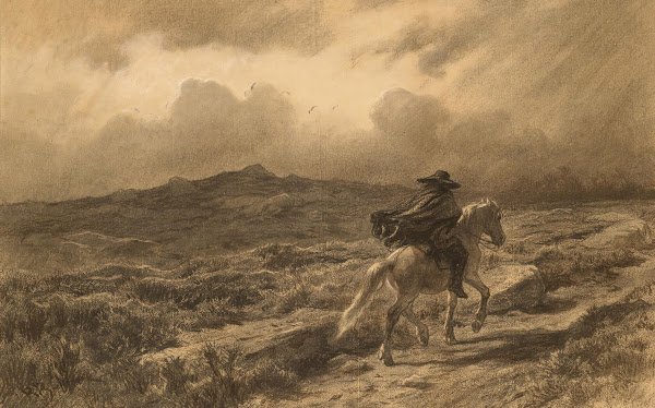 Horse and rider on the Scottish highlands The approaching storm