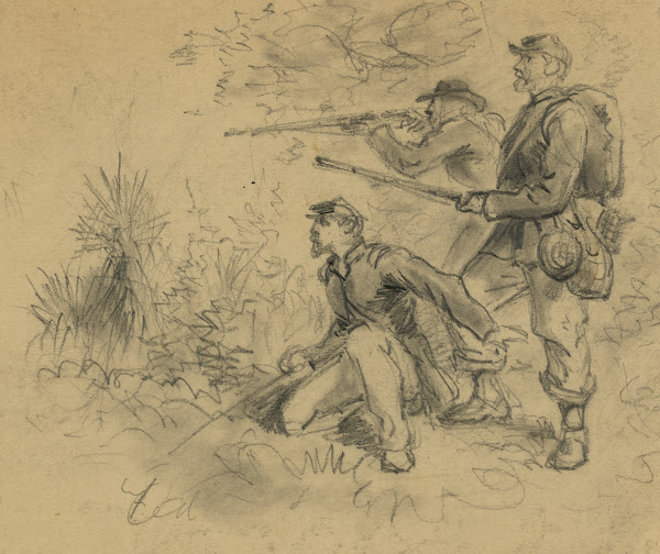Three soldiers in action 1860 1865