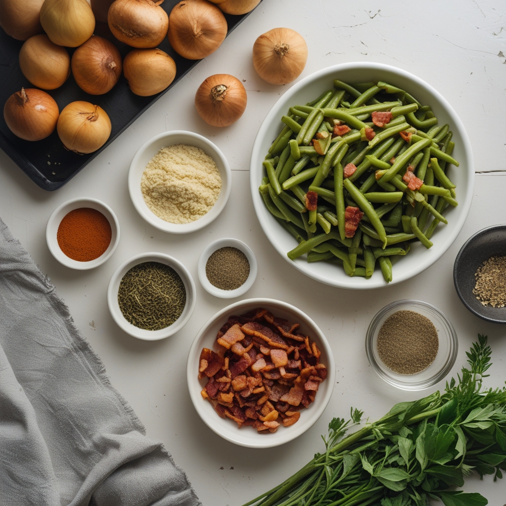 Ingredients for Bacon Loaded Green Bean Casserole – Easy, Comforting Family Favorite