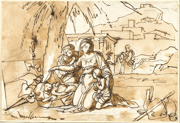 Madonna And Child Saint Anne And Infant Saint John With Saint Joseph In Backgrou