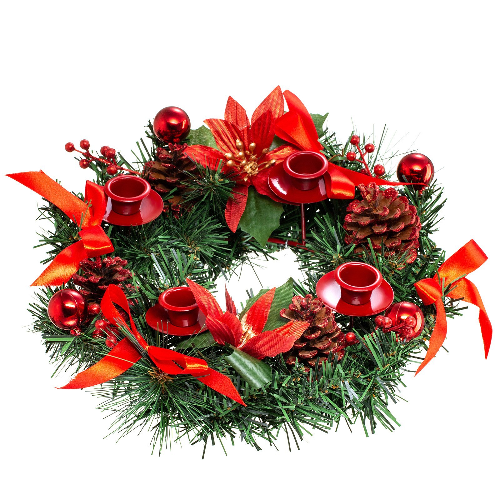 Christmas Advent Wreath with Red Ribbon, 30 cm