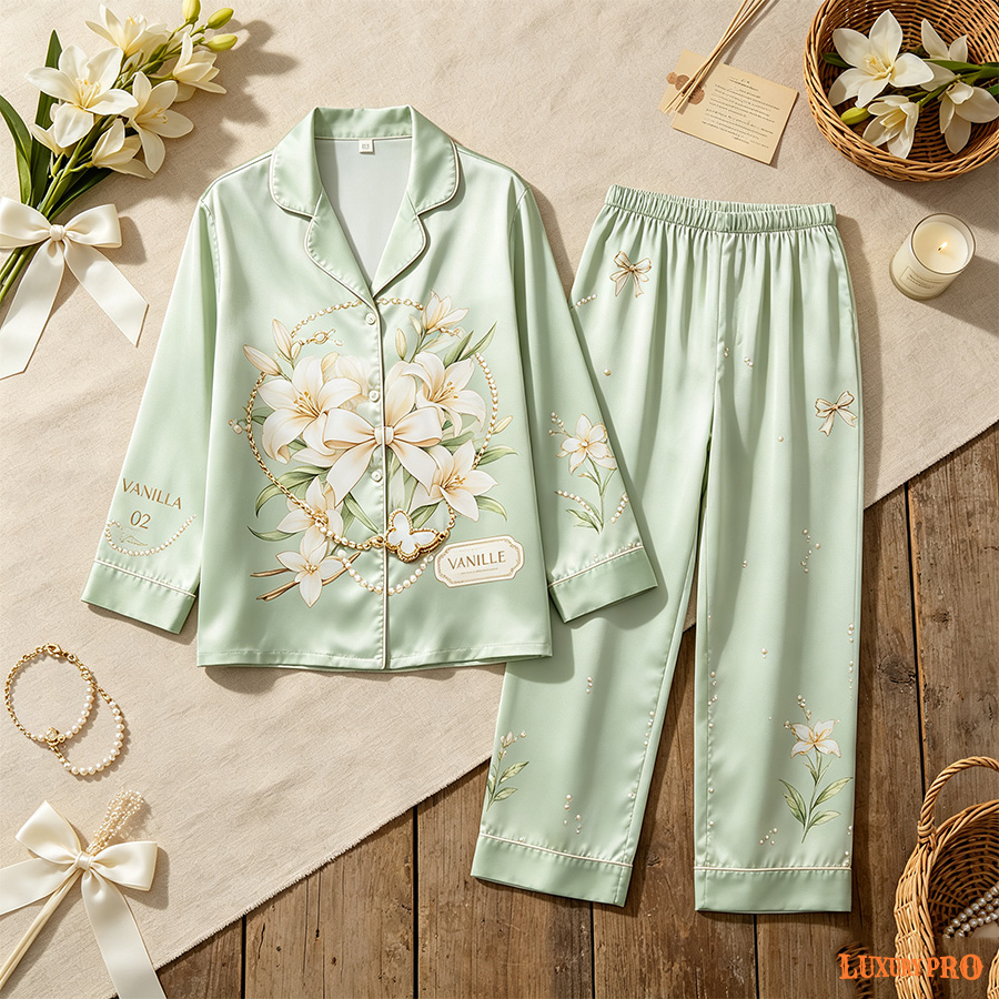 AOP TRF Adult Long Sleeve Satin Pajama Set