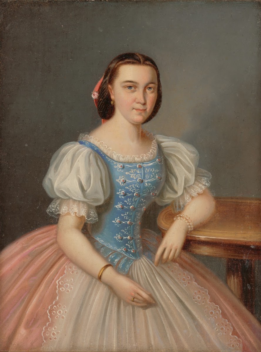 Portrait of a Seated Young Woman in a Blue Camisole 1860