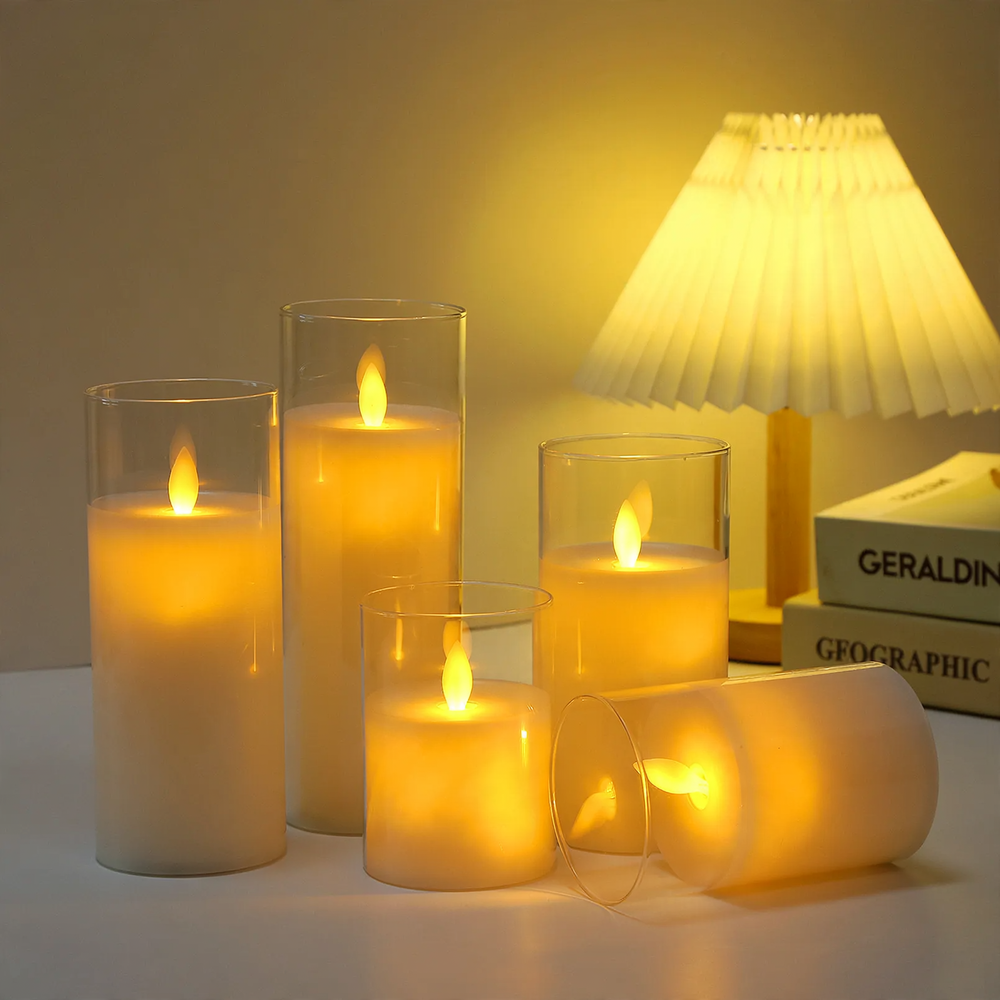 Electronic LED candle in glass housing