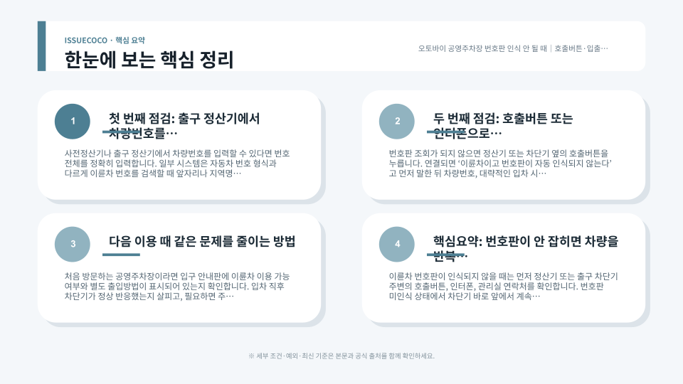 오토바이 공영주차장 번호판 미인식 시 호출버튼부터 입출차기록과 요금정산까지 확인하는 순서