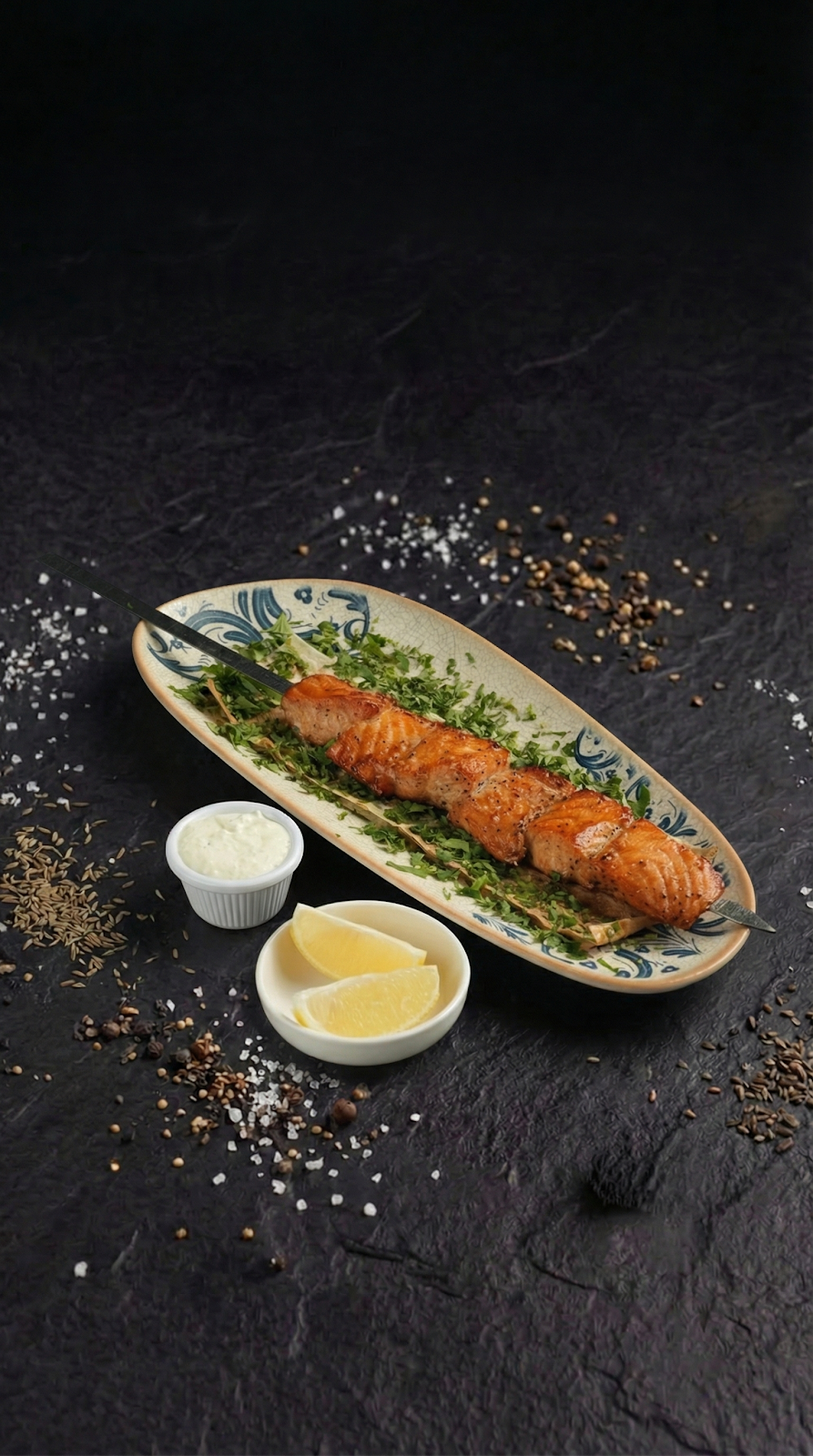 Salmon Kebab dish