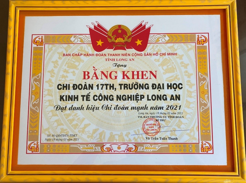 Chi đoàn 17TH Trường DLA đạt danh hiệu Chi đoàn mạnh năm 2021