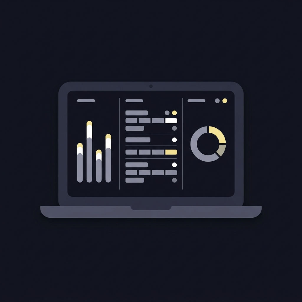 Minimalist 2D vector laptop dashboard with bar chart donut chart and session metric rows in Funded Plays brand colors illustrating Why Chasing Losses Destroys Trading Plans