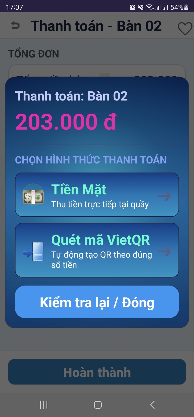 Sau khi bấm thanh toán