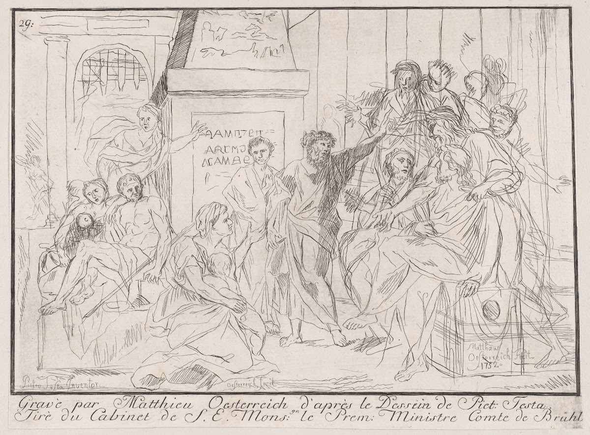 Classical Scene Of Figures Gathered Around An Orator At Right 1752
