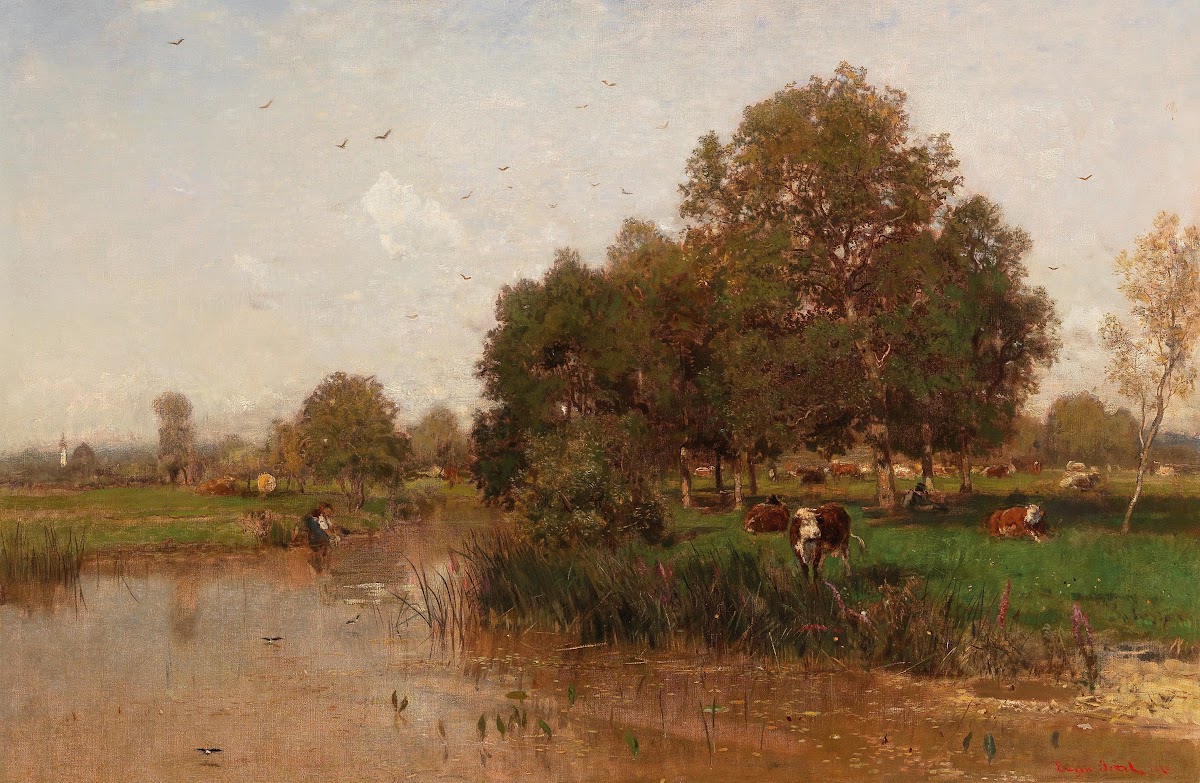 River Landscape with Cows Resting