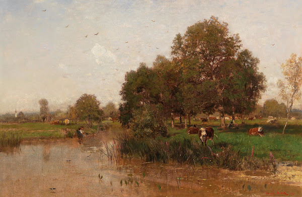 River Landscape with Cows Resting