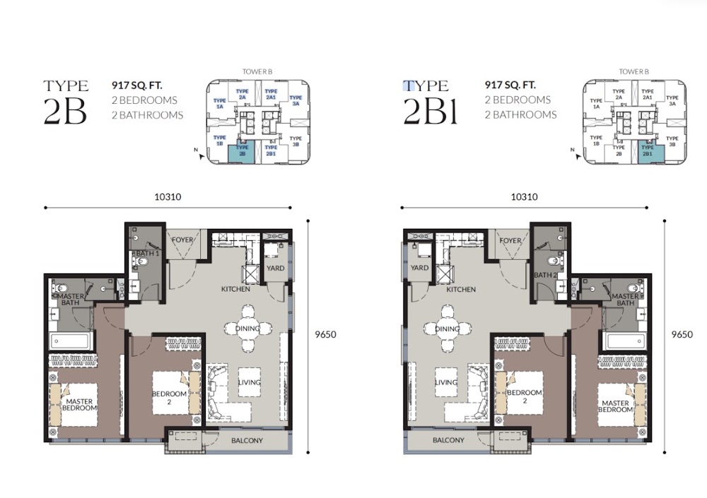 Bangsar Hill Park – Tower B and C Type 2B floor plan — 1104 sq ft, 2 bedrooms