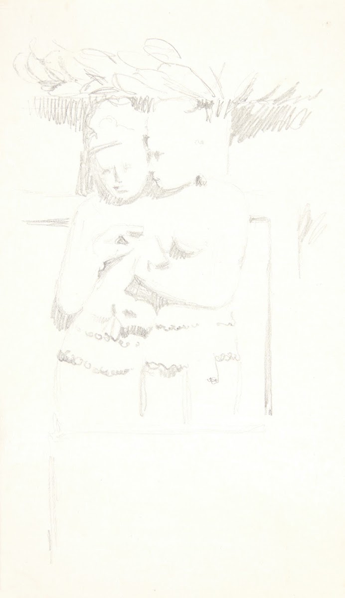 Gruppe med to figurer Studieblad efter relieffer i Borobudur Java 1921