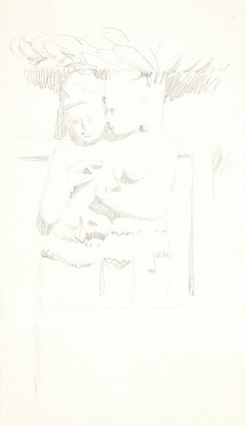 Gruppe med to figurer Studieblad efter relieffer i Borobudur Java 1921