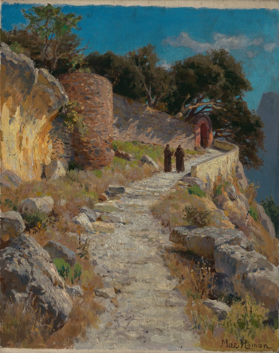 Italienische Landschaft mit Mönchen