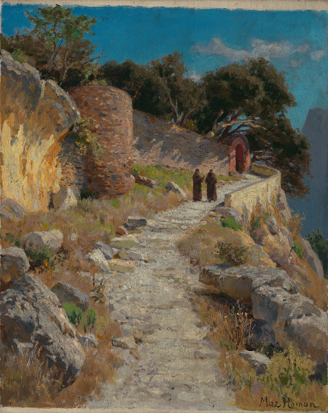 Italienische Landschaft mit Mönchen