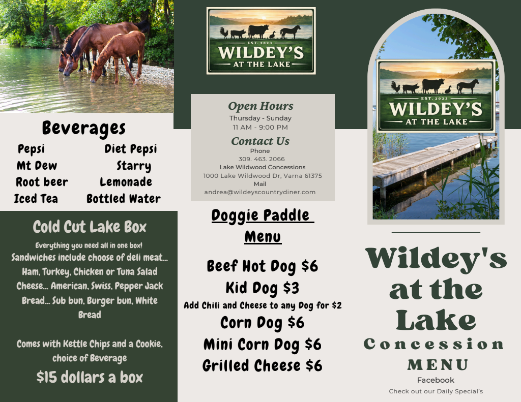 Wildey's at the Lake menu page 1