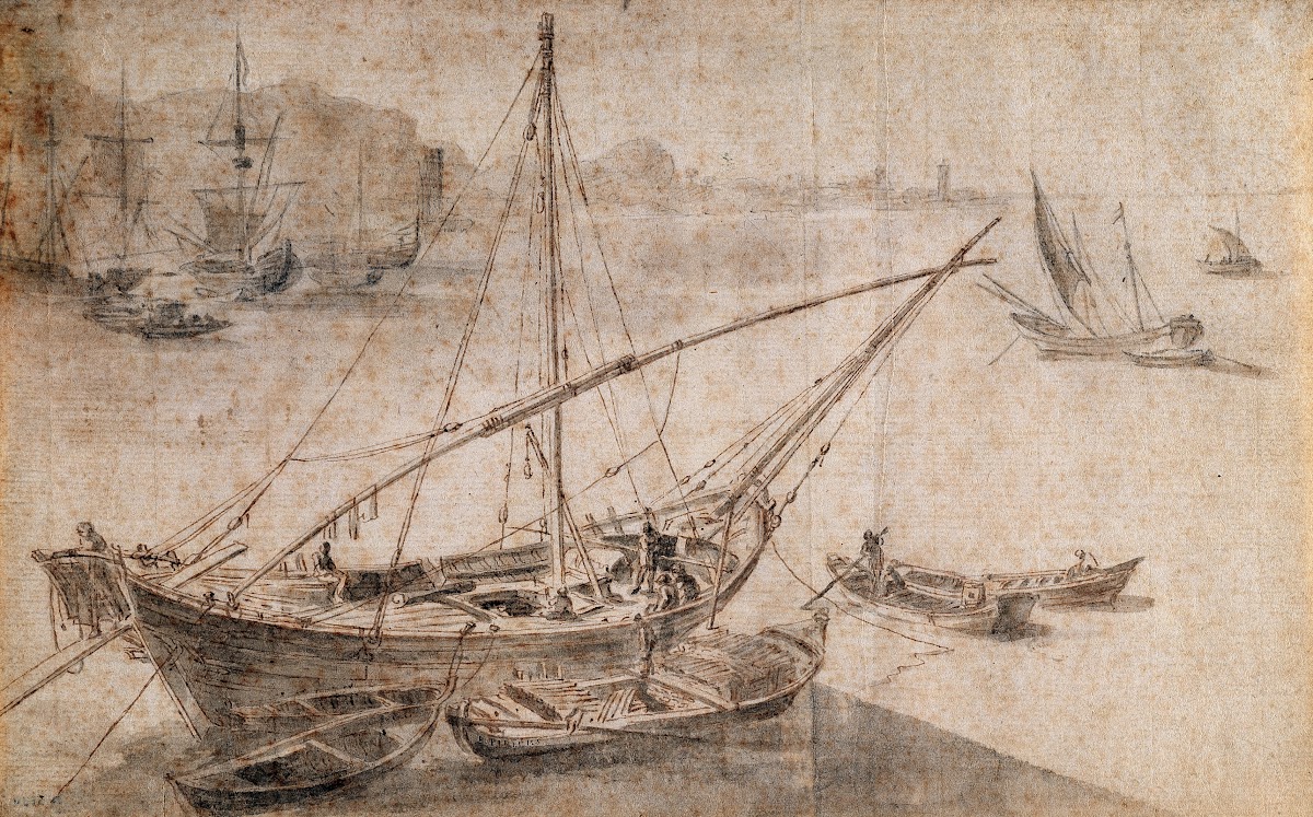Tartane van de Middellandse Zee in een haven tijdens het verslaan van een lading
