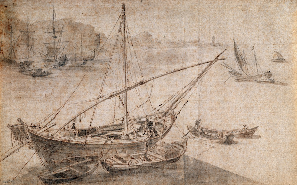 Tartane van de Middellandse Zee in een haven tijdens het verslaan van een lading