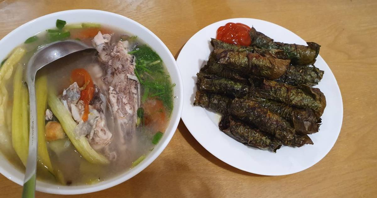 Canh đầu cá Lăng + chả quấn lá lốt
