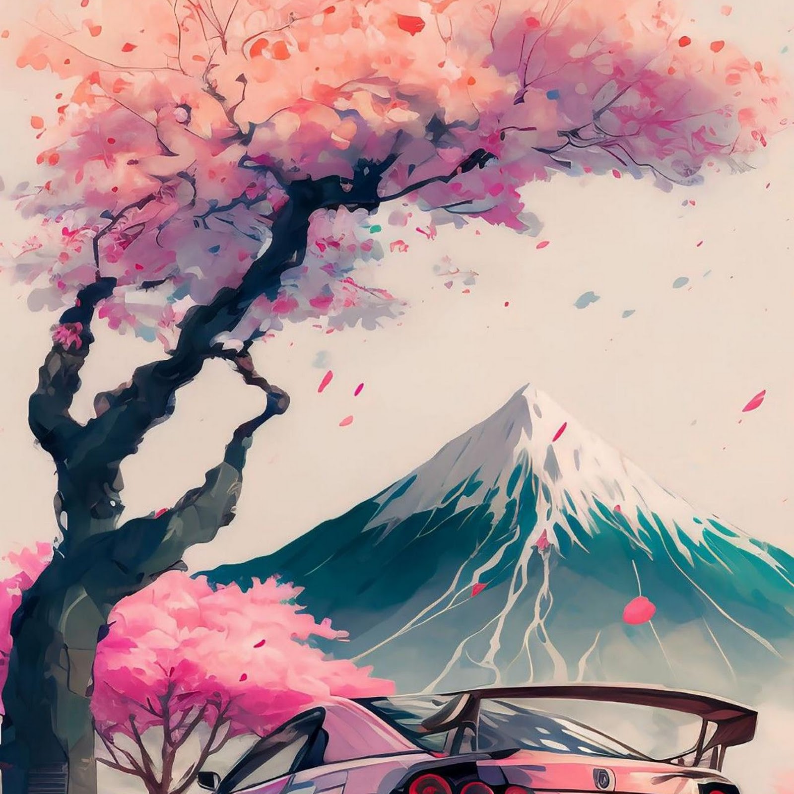 Download Nissan GT-R Under Cherry Blossoms Full HD iPhone