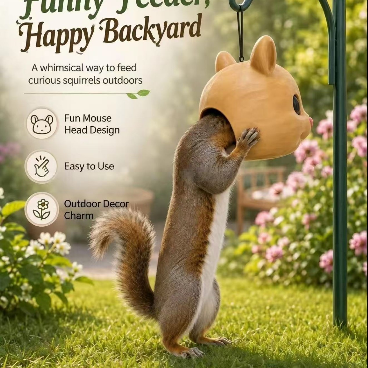 Decorative Squirrel Feeding Station Made of Resin
