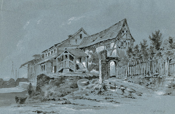 Buitenhuis aan een rivier 1862
