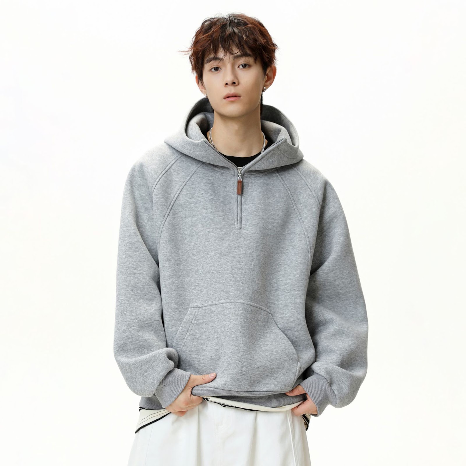 Unisex zippered hoodie with stand-up collar