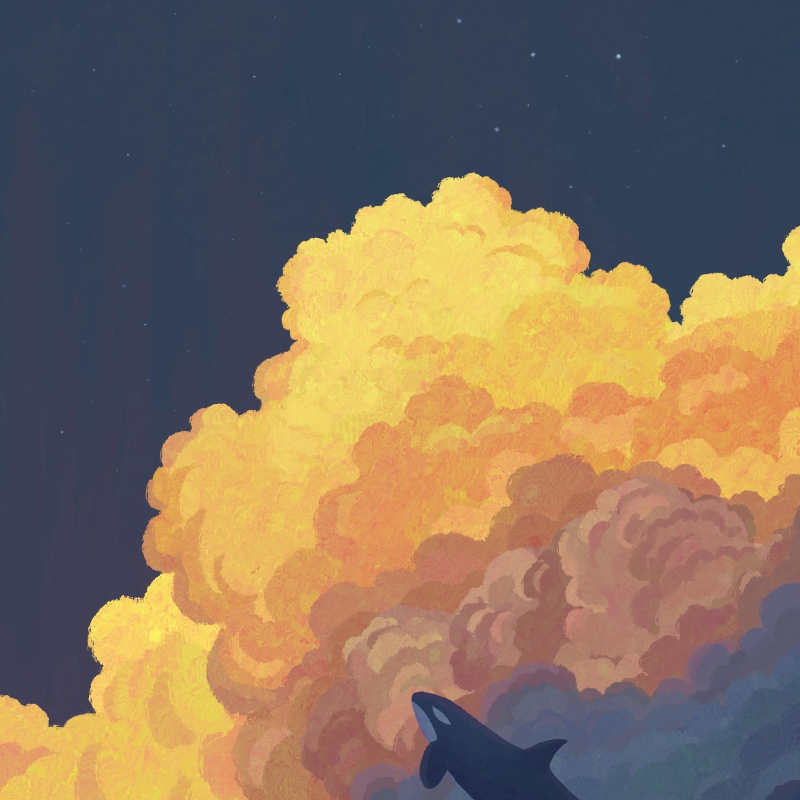 Download Orca Art, Cloudy Sky, Night, Fantasy Illustration 2K iPhone