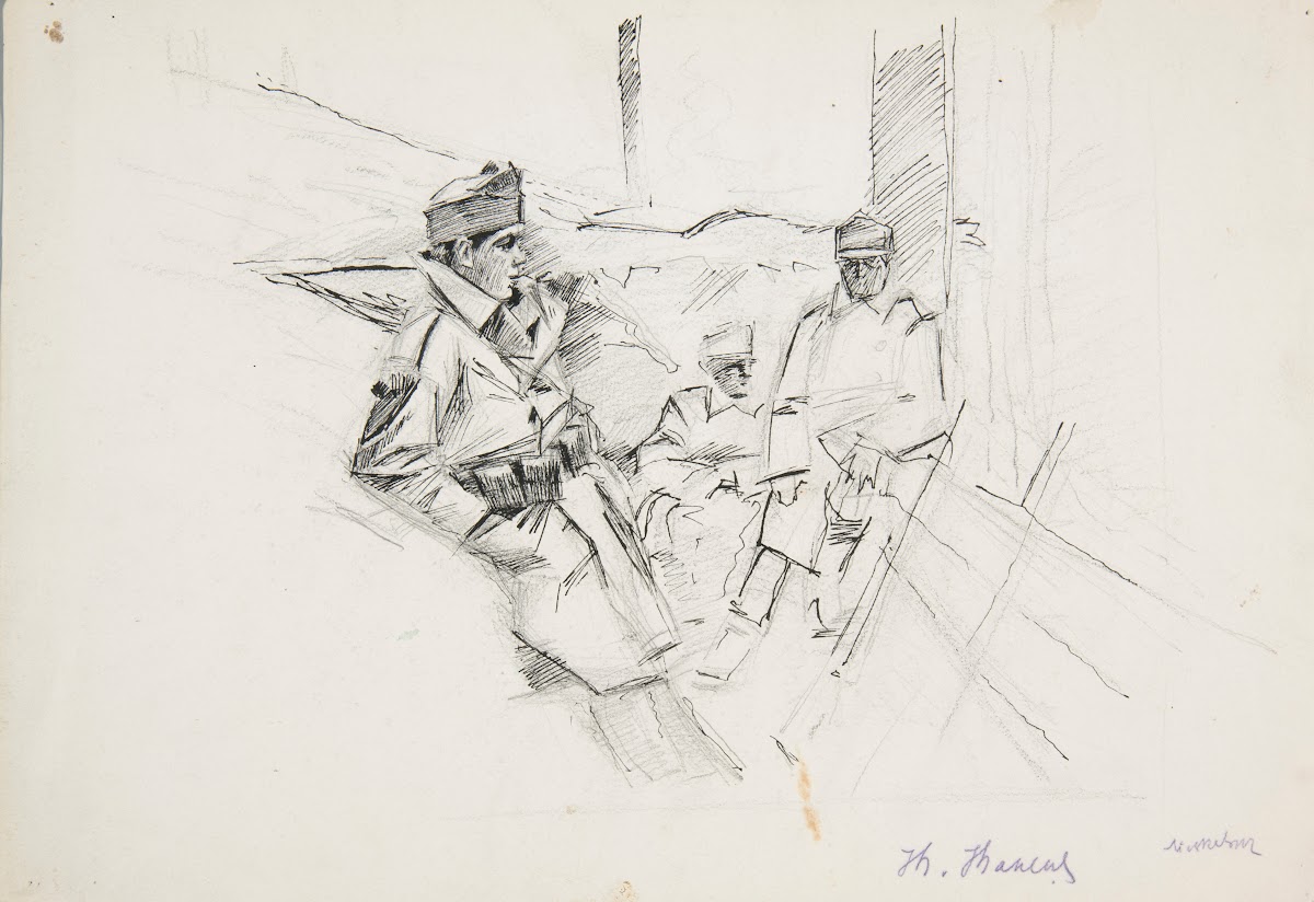 trzej żołnierze Legionu Ukraińskich Strzelców Siczowych w okopie 1914 1918