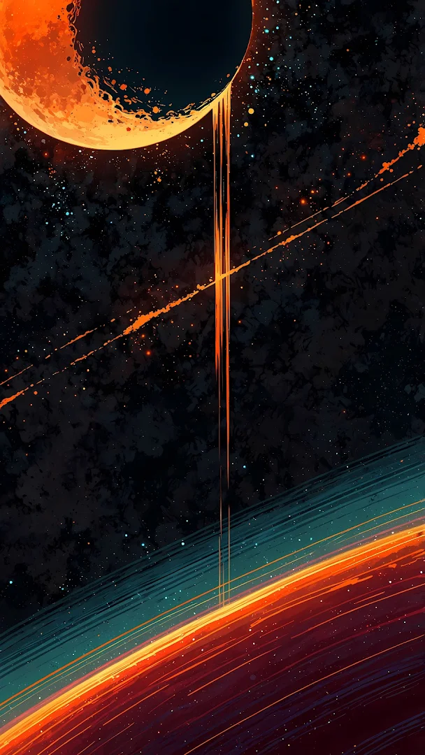 Molten Planet Dripping Lava onto Ringed Orange World