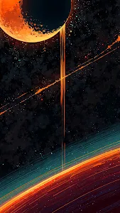 Molten Planet Dripping Lava onto Ringed Orange World