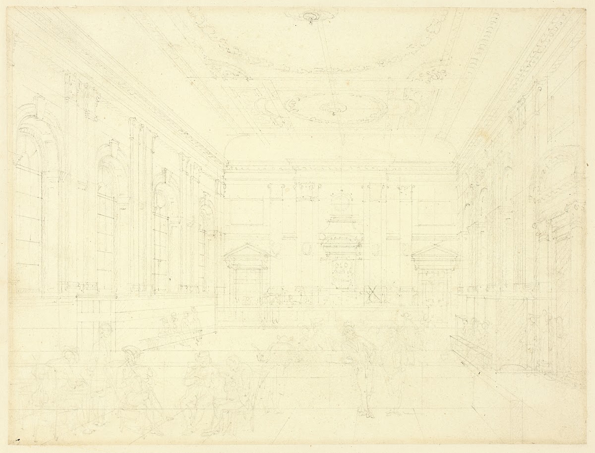 Study for South Sea House Dividend Hall from Microcosm of London c 1810