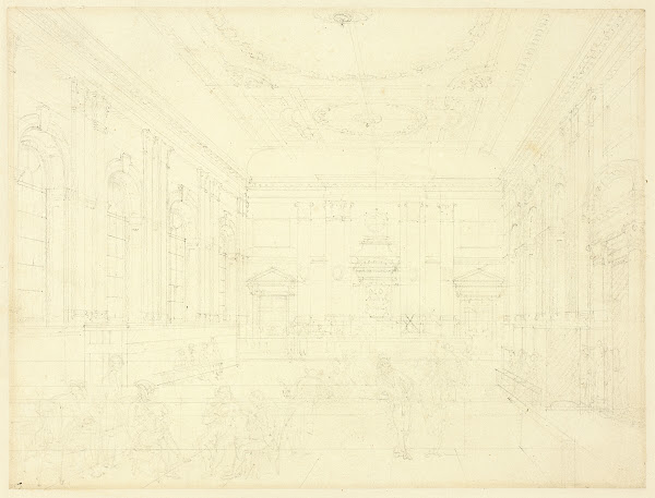 Study for South Sea House Dividend Hall from Microcosm of London c 1810