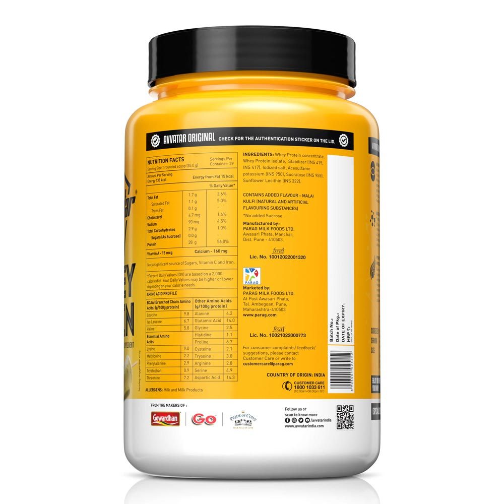 Avvatar Whey Protein Malai Kulfi Flavour, 1 Kg