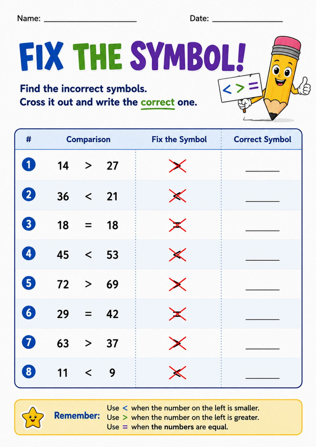 Fix the Symbol Worksheet